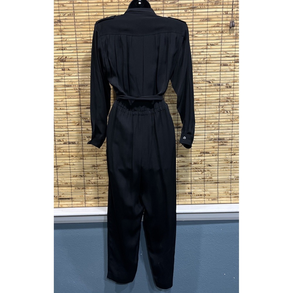 Liz Claiborne Womens Vtg Jumpsuit Sz 6 Black Button Belted Retro Western Grunge - Picture 2 of 7
